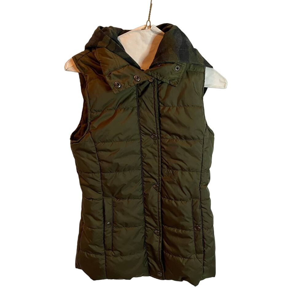Arizona Jeans Green Puffer Snap Zipper Vest XS Hoodie Jacket